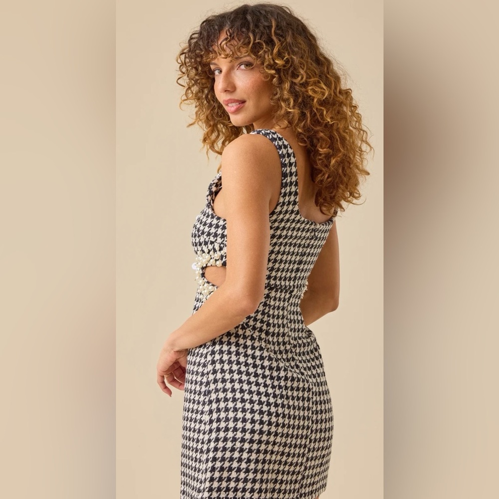 Altar'd State Navy and Cream Houndstooth Pearls Dress